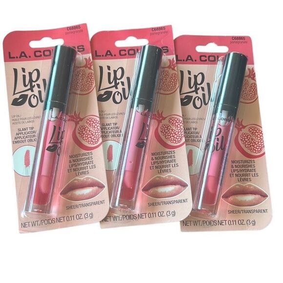 3x LA COLORS POMEGRANATE C68865 LIP OIL MOISTURIZE FULL PLUMP LIP SHINE LIPGLOSS - Picture 1 of 3